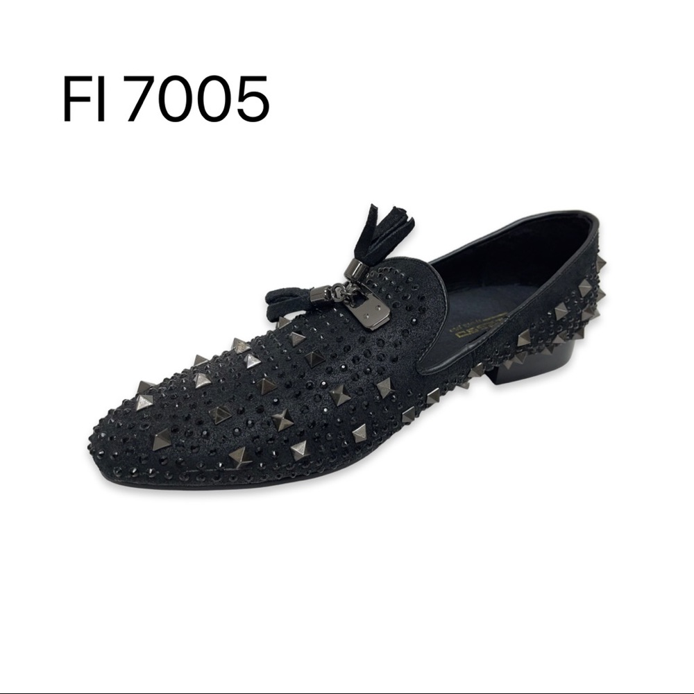 Fiesso FI 7005 Black smoking shoes with Studs and Tassel